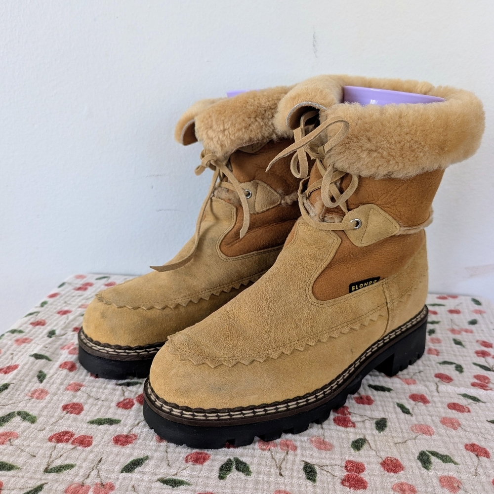 Blondo Tan Suede Shearling-Lined Lace-Up Boots